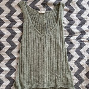 Green Knit Sleeveless Top Large CottageCore
